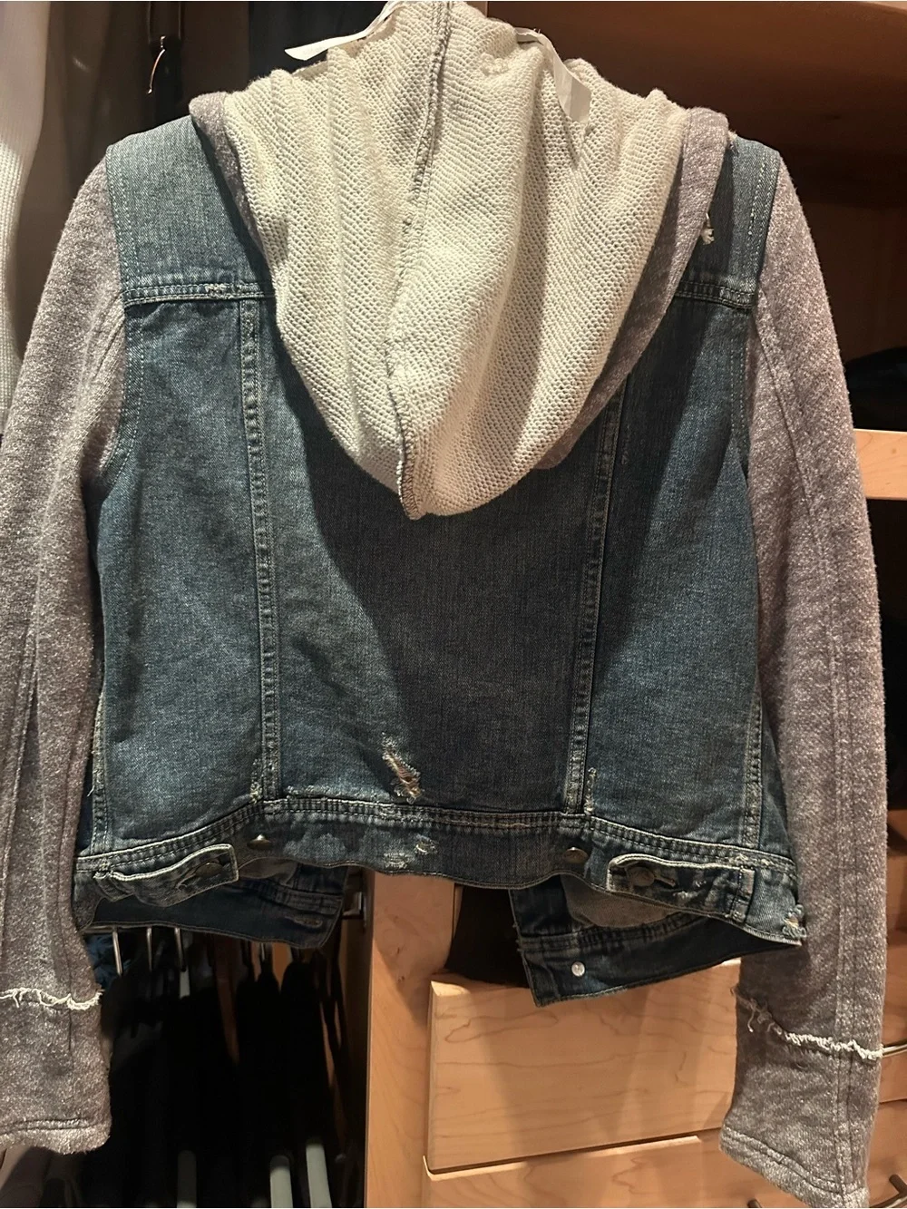 Free People Blue Denim Jacket with Gray Trim - Picture 2 of 4